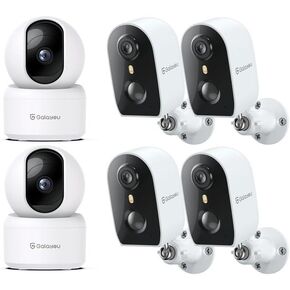 GALAYOU Indoor/Outdoor Security Camera 2K, Pet Camera, 360 Degree WiFi Home Security Camera with Night Vision, Siren, SD Card Storage 2Pack