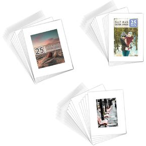 Golden State Art, 25 Pack 5x7, 50 Pack 8x10, 25 Pack 11x14 Complete Set Photo Mat, Each Size Includes Mat, Backing and Clear Bag