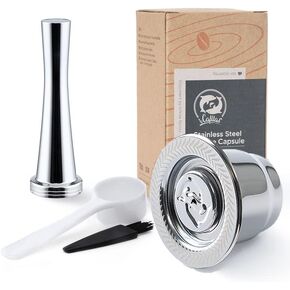 Stainless Steel Reusable Nespresso Capsules Permanent Coffee Pod Holder Compatible for Nespresso Machines (Silver capsules tamper)