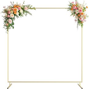 6.6FT x 6.6FT Square Metal Arch Backdrop Stand –Gold Wedding Arch Frame, Balloon Arch Frame for Weddings, Baby Showers, Photo Booths, Anniversaries, Outdoor Garden Arbor & Events