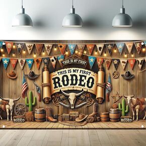 Western Cowboy Happy Birthday Banner Backdrop Rustic Wild West House Barn Photo Banner Party Decorations Boots Hat Cactus Horse Rope Photo Background Props 71 x 43 inch