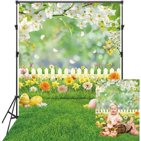 5x7ft Spring Easter Backdrops Green Grass Flower Easter Backdrops for Photography