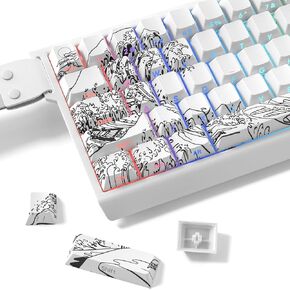 Dagaladoo doubleshot pbt keycap مجموعة موجة بيضاء من Kanagawa تألق من خلال Keycaps 75 Percen Cherry ملف تعريف لوحة المفاتيح ، أغطية مفاتيح مطبوعة جانبية للوحات مفاتيح الألعاب الميكانيكية (131Key)