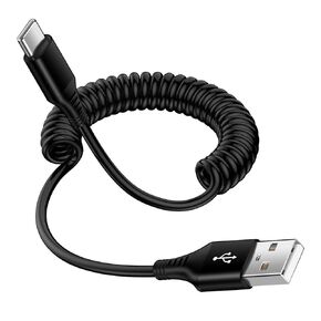 FiveBox 2.6ft Coiled Cord Car Charger Cable for iPhone 16e, 16, 16 Pro Max, 16 Pro, 16 Plus, 15, 15 Pro Max Plus, USB A to Type C Auto Retractable Phone Charger Cable Fast Charging