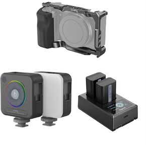SmallRig ZV-E10 Cage with Silicone Handle and Built-in Threaded Holes kit, with Mini Led Light and P108 LED Video Light