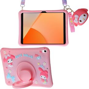Bestzeith for iPad 10th Generation Case - Adorable Cartoon Silicone Protection for 10.9'' 2022 Model, with Adjustable Strap, Wallet & 360° Rotating Kickstand. Ideal for Kids, Girls & Women.(Pink)