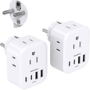 2 Pack European Travel Plug Adapter, HANYCONY International Power Adapter 4 Outlets 4 USB C Ports (2 USB C), Foldable Type C Adapter for US to Most Europe EU Italy Spain Greece Portugal France Germany