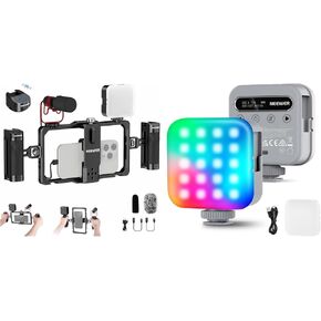 NEEWER BL60C Basic Magnetic RGB Video Light, 360° Full RGB Mini LED Camera Light CRI96+ with PA009E Universal Phone Cage Stabilizer Video Rig Lighting Kit, for Selfie/Tripod Photography Lighting