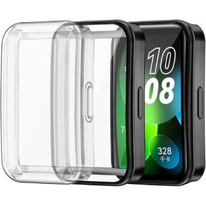 2-Pack Screen Protector Cases Compatible with Huawei Band 8/9/10,All-Around Soft TPU Protective Case Cover Bumper Frame (Clear/Black)