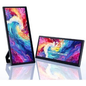 Portable Monitor, 12.1 Inch Ultra-Slim Portable Laptop Monitor with Kickstand, Laptop Monitor with Speakers, Plug&Play, USB C, HDMI, for Laptop PC MAC Phone PS4 Xbox Switch, Black