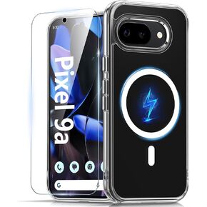 Oneagle Magnetic Clear for Google Pixel 9a Case [Fit for MagSafe], with 9H Screen Protector, [30X Anti-Yellow] [15FT Military Grade Shockproof] [Built-in 4 Airbags] Hard Back Pixel 9a Phone Case,Clear