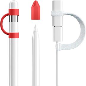 DTTO 4 Pack Silicone Pencil Accessories for Apple Pencil 1st Generation, Anti-Lost Protective Accessories Include Pencil Cap Holder, Tip Cover, Cable Adapter Tether, Colours
