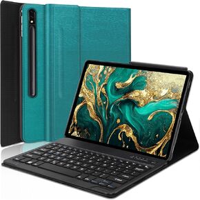 Galaxy Tab S9 Plus Case with Keyboard 12.4 Inch 2023, Magnetic Detachable Bluetooth Keyboard, Smart Folio Cover with S Pen Holder for Samsung Galaxy Tab S7 FE/S8 Plus Keyboard Case, Rechargeable