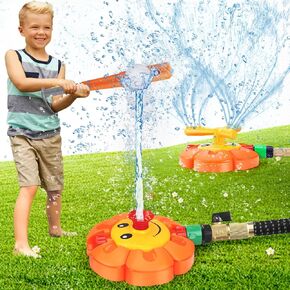 Water Sprinkler for Kids and Toddlers Sprinklers with Roating Spray Nozzles Attaches to Garden Hose Outdoor Play Outside Toys for Kids Ages 4-8 8-12 Summer Backyard Lawn Game Water Toy Boys Girls