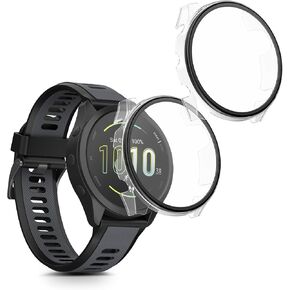 kwmobile Cover Comaptible with Garmin Forerunner 165 / Forerunner 165 Music Covers - 2X Tempered Glass with Plastic Frame - Transparent/Black