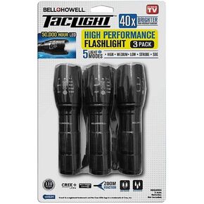 Bell & Howel 3 Pack Taclight High Performance Flashlight in Black with 5 Modes and 200x Zoom