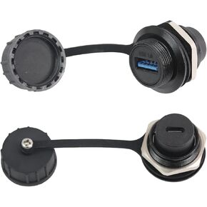PENGLIN 2PCS USB 3.0 to USB-C Panel Mount Connector, USB-A Female to Type-C Female Extension Adapter with Waterproof/Dustproof Cap,for Outdoor Data Transfer/Charging