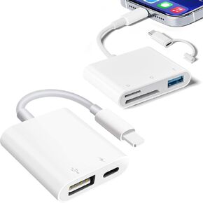 SD Card Reader for iPhone iPad, Micro SD Card Reader Memory Card Reader with USB Adapter Plug and Play Trail Game Camera SD Card Viewer Supports SD and TF Card Micro SD Card Adapter No App Required