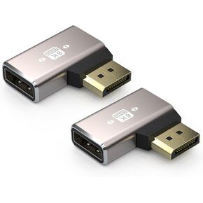 8K DisplayPort Adapter 2-Pack, Right Angle Male to Female DP Connector Gold-Plated HD Extension Cable, Compatible with HDTV Laptop Monitor Projector PS4