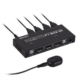 DisplayPort KVM Switch 1 شاشة 2 أجهزة كمبيوتر ، 4K@60Hz DP KVM Switch 2 في 1 Out USB KVM Switcher مع 4 منافذ USB ، وتشمل وحدة تحكم سطح المكتب ، وكابلات USB 2 ومحول الطاقة