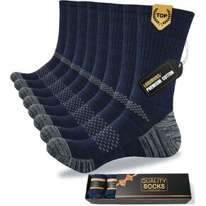 Men's Cushioned Crew Work Socks,Moisture Wicking Cotton Boot Socks Athletic Calf Socks for Hiking Sports Running