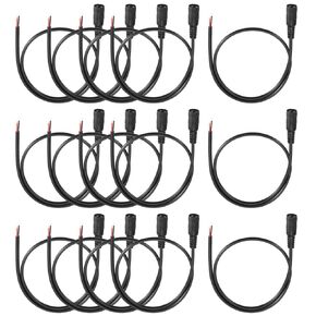 MECCANIXITY 10pcs DC Power Pigtails Cable, 5.5 x 2.1mm Female Barrel Plug Connector to Bare Wire Open End for CCTV Camera, DVR, LED Strip, 15cm Black