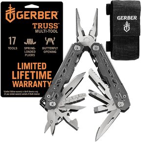Gerber Gear Truss 17-in-1 EDC Needle Nose Pliers Multi tool - includes Pocket Knife, Screwdriver, and Bottle Opener Accessories - Gifts for Men, Fishing and Camping Gear - Black with Molle Sheath