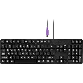MCSaite Wired PS2 104 Keys Computer Keyboard - Big Print Letters - QWERTY Full Size Keyboard - Black