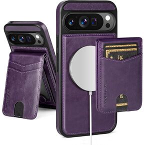 Compatible with Magsafe 2 in 1 Detachable Google Pixel 9 Pro XL Wallet Case with Card Holder,Women Men Magnetic PU Leather RFID Blocking Flip Kickstand Credit Slots,for Pixel 9 Pro XL,Purple