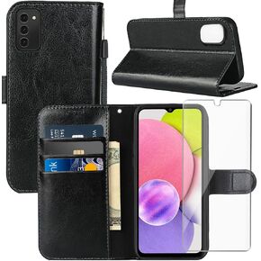 for Samsung Galaxy A13 5G Case, Samsung A04s Wallet Case, with Screen Protector,PU Leather Wrist Strap Card Slots Shockproof Protective Flip Cover Phone Case for Samsung Galaxy A13 5G,Black