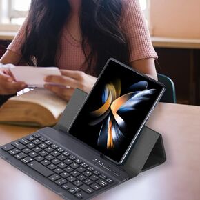 Fold 4 Keyboard Case, Galaxy Z Fold 4 Bluetooth Keyboard and Case, Leather Cover for Samsung Galaxy z fold 3/z fold 4 with Keyboard Holster and S Pen Slot (Black)