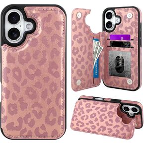 OOK for iPhone 15 Pro Case Wallet with Card Holder, Cute Pink Leopard Cheetah Pattern for Women Girls RFID Blocking 3 Card Slots Kickstand Flip Folio Leather Protective Shockproof Phone Case