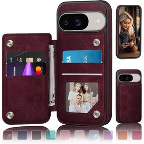 Designed for Google Pixel 9 5G/Pixel 9 Pro Case Wallet with Card Holder, [Magnetic Clasp Cover] [RFID Blocking Leather Protection] Shockproof Women Men Cases for Pixel 9 Light Brown