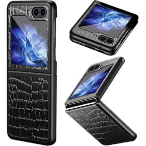 NINKI for Samsung Galaxy Z Flip 5 Case Leather,Shockproof Anti-Scratch Hard PC Slim Thin Cover Protective Phone Cases for Samsung Z Flip 5 Case Men,Galaxy Flip 5 Leather Cover Black