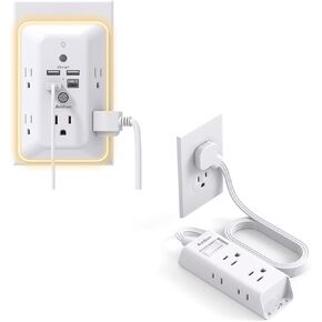 Surge Protector, Outlet Extender with Night Light and Cruise Essentials Flat Plug Power Strip