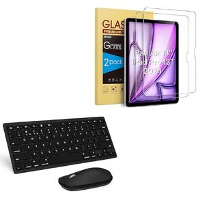 SPARIN 2 Pack Screen Protector & Bluetooth Keyboard Mouse Combo for iPad Air 13 inch M4-Black