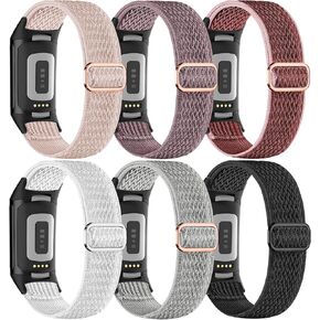 6 Pack Stretchy Loop Nylon Compatible with Fitbit Charge 6 Bands/Fitbit Charge 5 Bands for Women Men, Soft Adjustable Breathable Elastic Wristband Sport Strap for Charge 5/6 Watch in Kuwait
