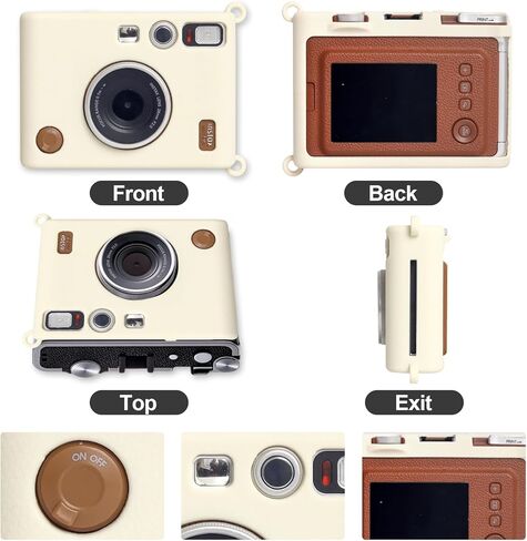 Silicone Case & Tempered Glass Screen Protector & PET Lens Flim For Fujifilm Instax Mini Evo，Accessories for Fuji Instax Mini Evo，No Camera-White in Kuwait