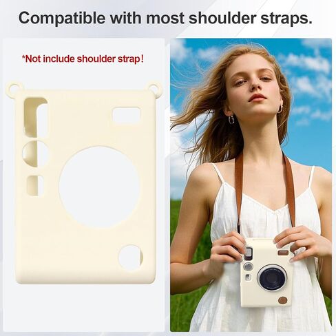 Silicone Case & Tempered Glass Screen Protector & PET Lens Flim For Fujifilm Instax Mini Evo，Accessories for Fuji Instax Mini Evo，No Camera-White in Kuwait