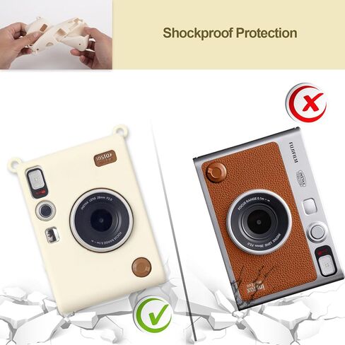 Silicone Case & Tempered Glass Screen Protector & PET Lens Flim For Fujifilm Instax Mini Evo，Accessories for Fuji Instax Mini Evo，No Camera-White in Kuwait