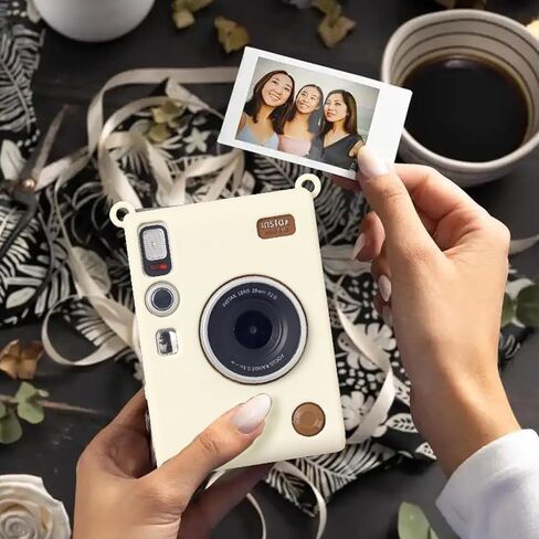 Silicone Case & Tempered Glass Screen Protector & PET Lens Flim For Fujifilm Instax Mini Evo，Accessories for Fuji Instax Mini Evo，No Camera-White in Kuwait