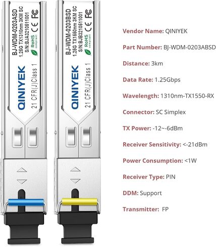 زوج واحد من وحدة Simplex LC 3KM، موصل ألياف أحادي الوضع 1.25G، SFP-WDM-SM 1000BASE BiDi 1310nm/1550nm SFP وحدة إرسال واستقبال in Kuwait