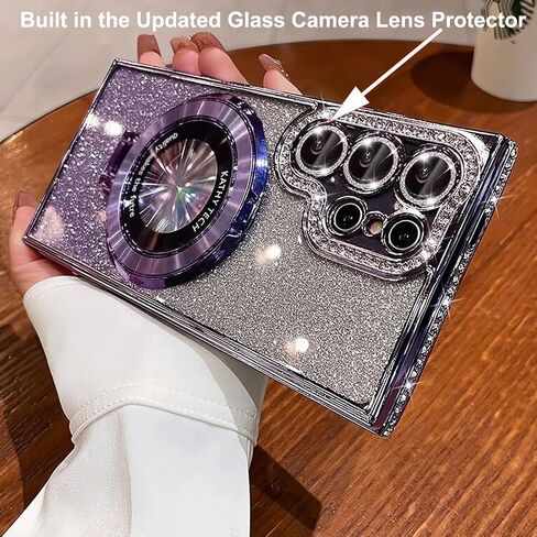 for Samsung Galaxy S25 Ultra Magnetic Kickstand Glitter Case, [Compatible with Magsafe] Cute Bling Sparkly Diamond Rhinestone with Camera Protector Women Girl Case for Galaxy S25 Ultra,Purple in Saudi Arabia