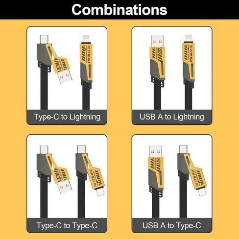 كابل شحن USB C 4 في 1، كابل لايتنينج 65 وات 3.3 قدم شحن سريع، كابل شحن متعدد مع منفذ Lightning/Type C/USB A للهواتف المحمولة/الأجهزة اللوحية/Samsung Galaxy والمزيد in Saudi Arabia