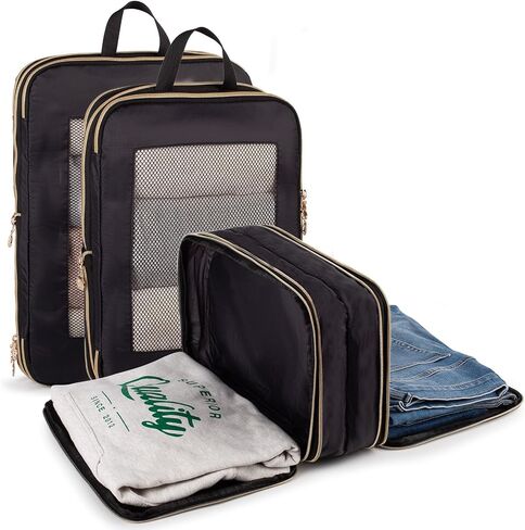 Expandable Double-Sided Compression Packing Cube，3 Set Lightweight Double Deck Organizer Bag Carry on Luggage Backpack Suitcases，Women Travel Accessories for Separate Clean and Dirty Clothes in Saudi Arabia