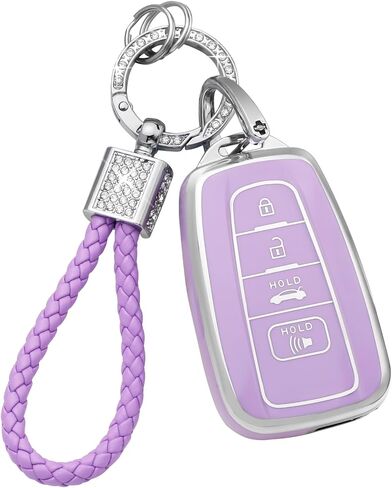 PIFOOG Key Fob Cover for Toyota Pink RAV4 Camry Highlander Corolla 4Runner Prius Avalon C-HR الملحقات 4 أزرار مفاتيح السيارة حافظة شل حامي سلسلة المفاتيح اللامعة TPU النساء جرلي in Kuwait