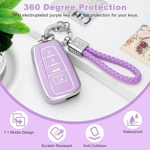 PIFOOG Key Fob Cover for Toyota Pink RAV4 Camry Highlander Corolla 4Runner Prius Avalon C-HR الملحقات 4 أزرار مفاتيح السيارة حافظة شل حامي سلسلة المفاتيح اللامعة TPU النساء جرلي in Kuwait