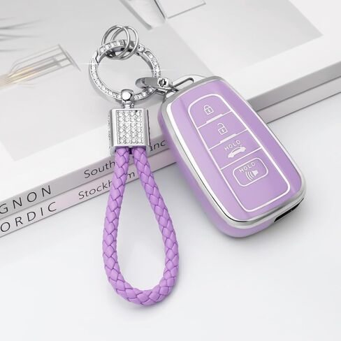 PIFOOG Key Fob Cover for Toyota Pink RAV4 Camry Highlander Corolla 4Runner Prius Avalon C-HR الملحقات 4 أزرار مفاتيح السيارة حافظة شل حامي سلسلة المفاتيح اللامعة TPU النساء جرلي in Kuwait
