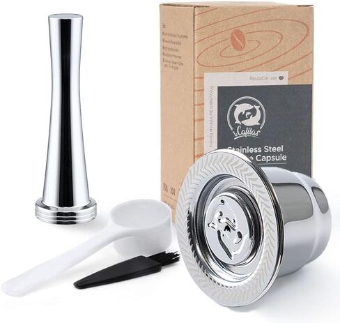 Stainless Steel Reusable Nespresso Capsules Permanent Coffee Pod Holder Compatible for Nespresso Machines (Silver capsules tamper) in Saudi Arabia