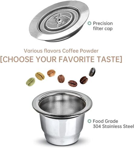 Stainless Steel Reusable Nespresso Capsules Permanent Coffee Pod Holder Compatible for Nespresso Machines (Silver capsules tamper) in Saudi Arabia
